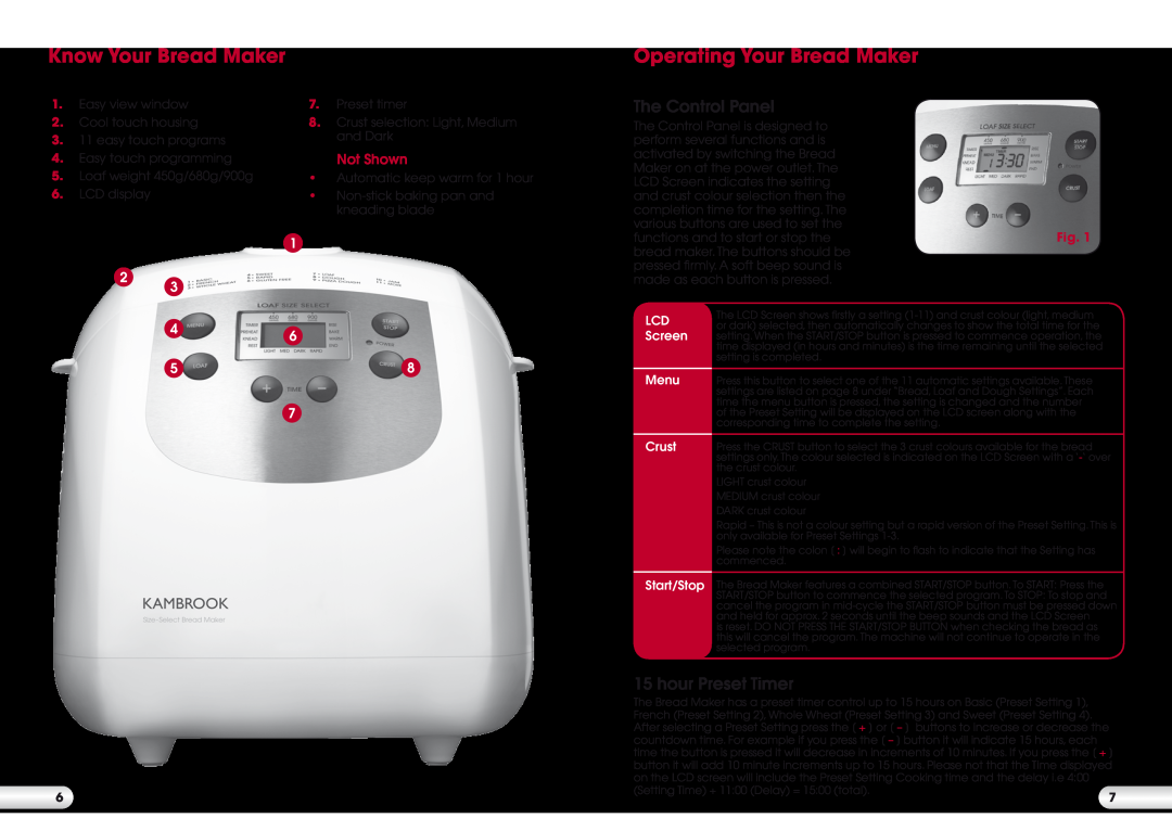 Kambrook KBM300 manual Know Your Bread Maker, Operating Your Bread Maker, Not Shown, Screen, Menu, Crust, Start/Stop 