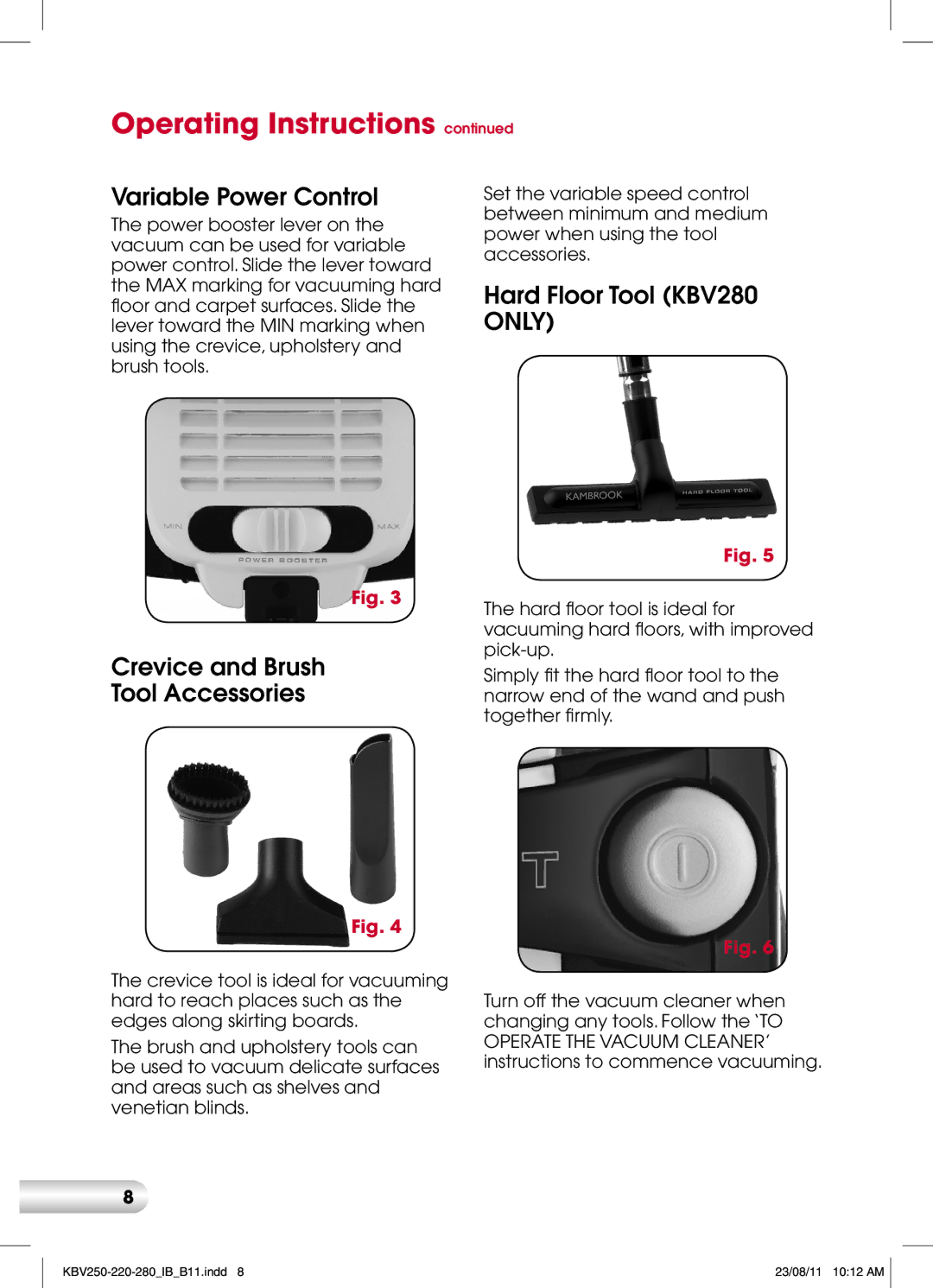 Kambrook KBV220, KBV250, KBV280 manual Variable Power Control 