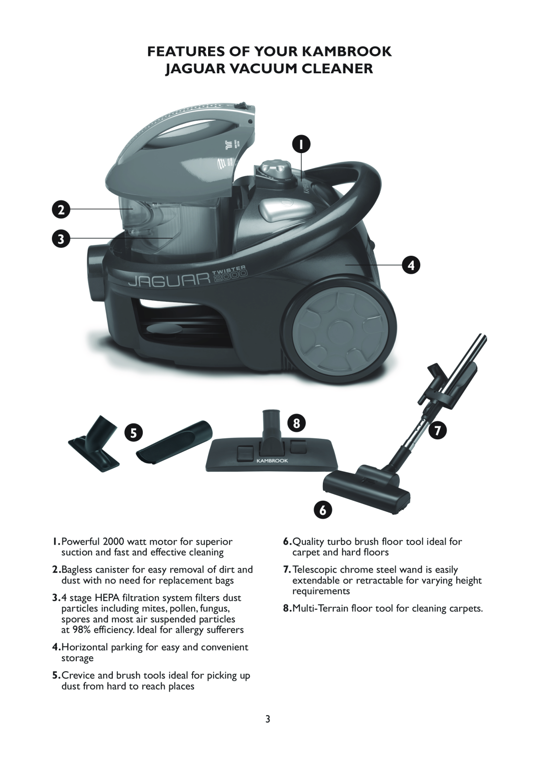 Kambrook KBV70 manual Features Of Your Kambrook Jaguar Vacuum Cleaner 