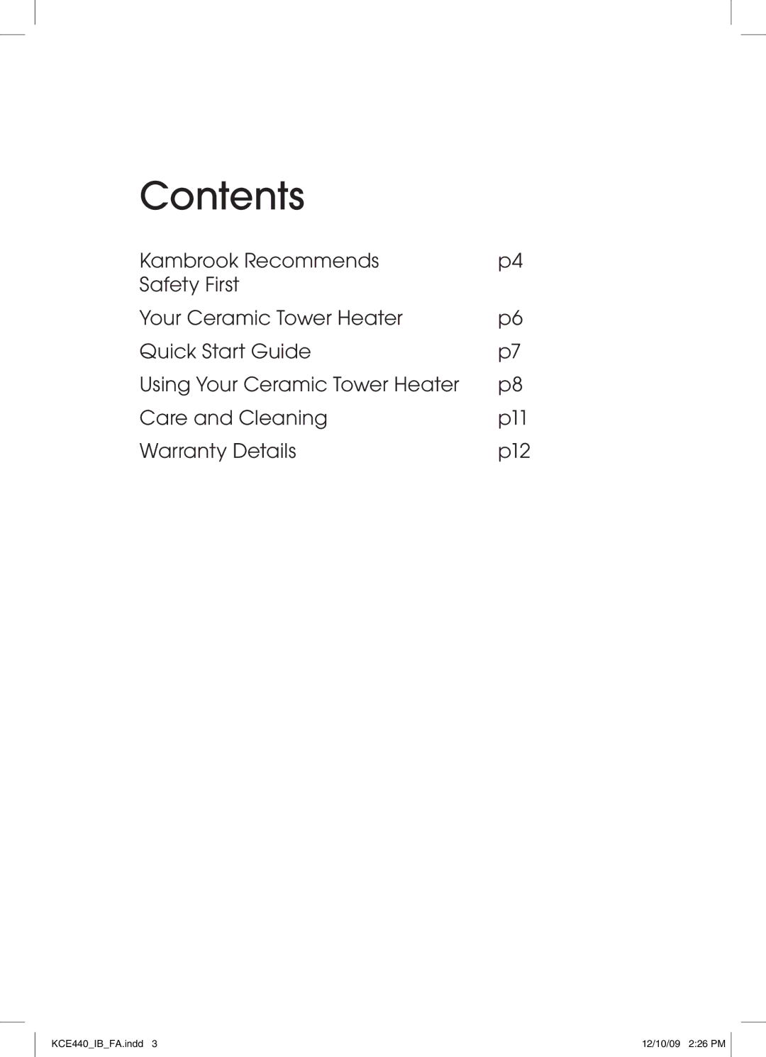 Kambrook KCE440 manual Contents 