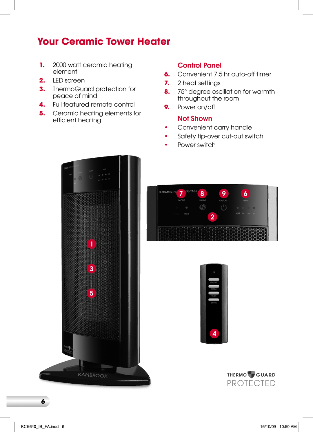 Kambrook KCE640 manual Your Ceramic Tower Heater, Control Panel 