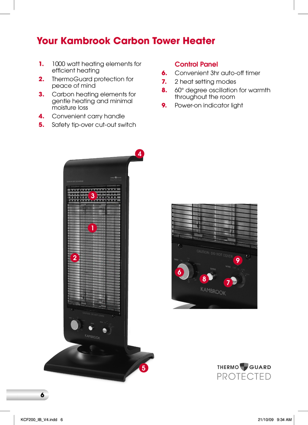 Kambrook KCF200 manual Your Kambrook Carbon Tower Heater, Control Panel 