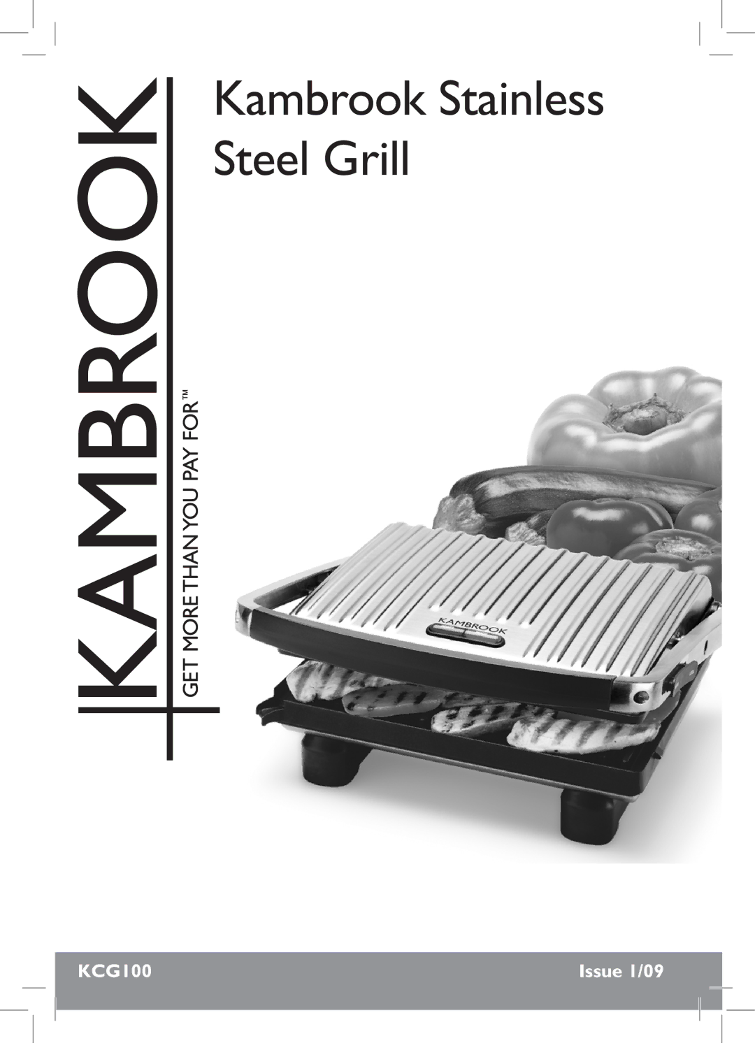 Kambrook KCG100 manual Kambrook Stainless Steel Grill 