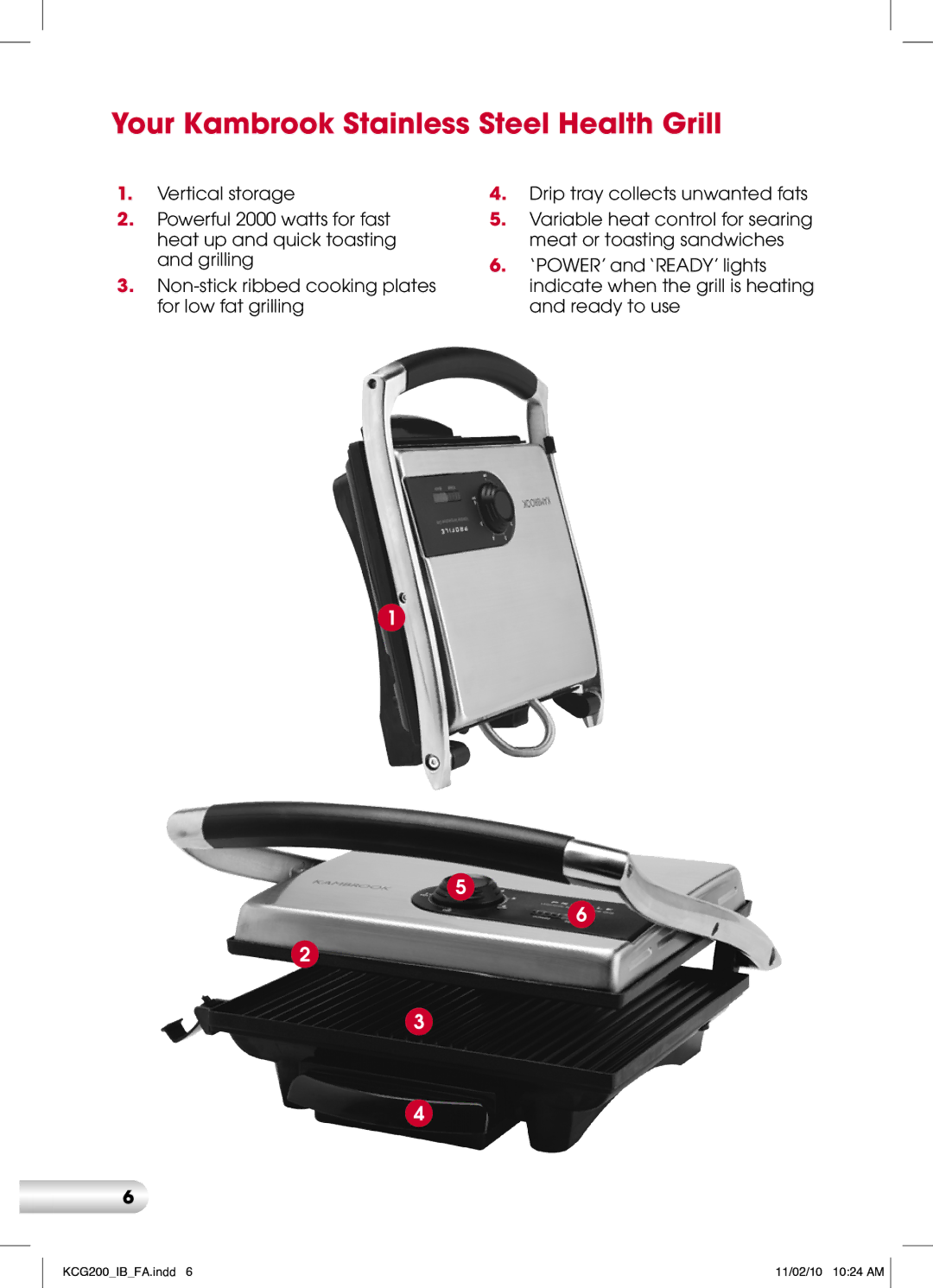 Kambrook KCG200 manual Your Kambrook Stainless Steel Health Grill 