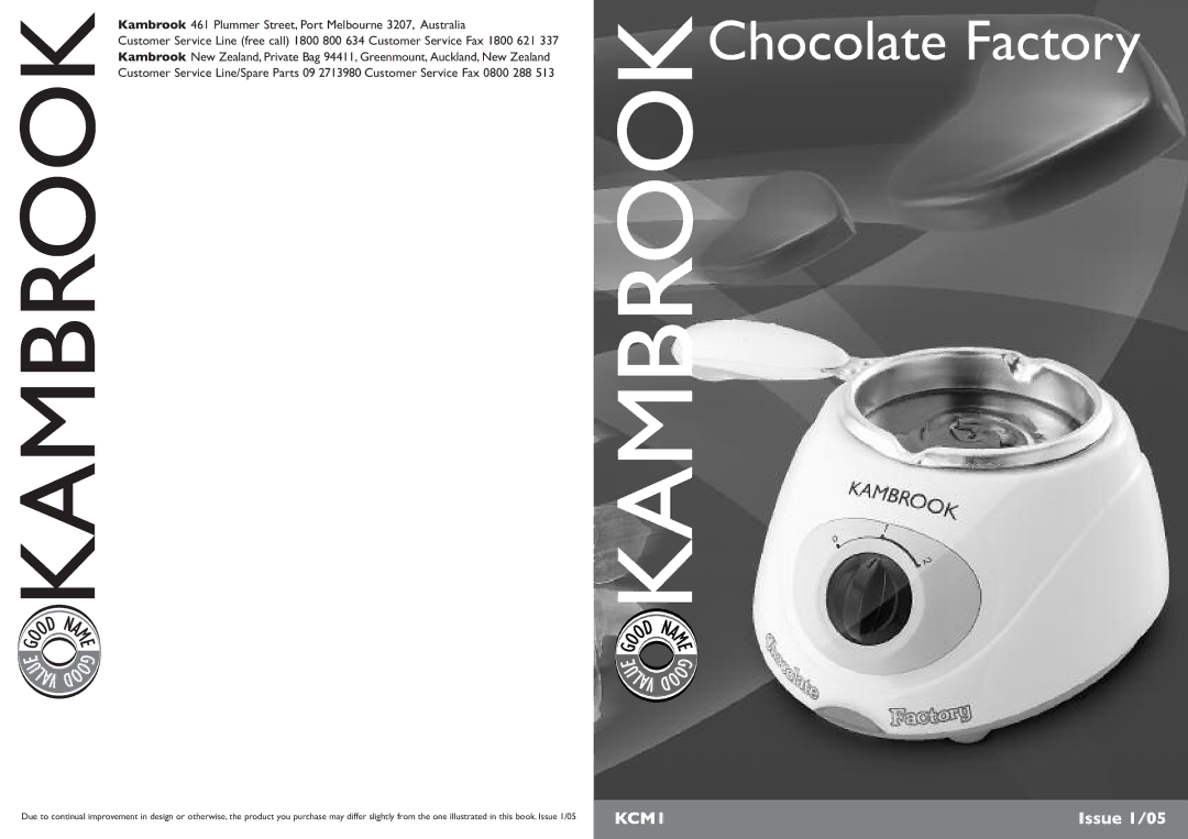 Kambrook KCM1 manual Chocolate Factory 