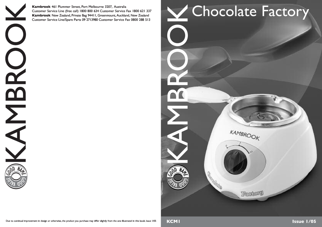 Kambrook KCM1 manual Chocolate Factory, D N, Issue 1/05 