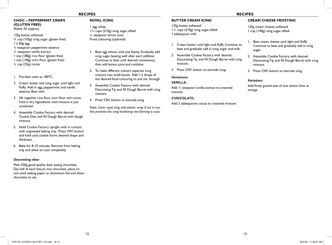 Kambrook KCP100 warranty Choc Peppermint Crisps Gluten Free, Royal Icing, Butter Cream Icing, Cream Cheese Frosting 