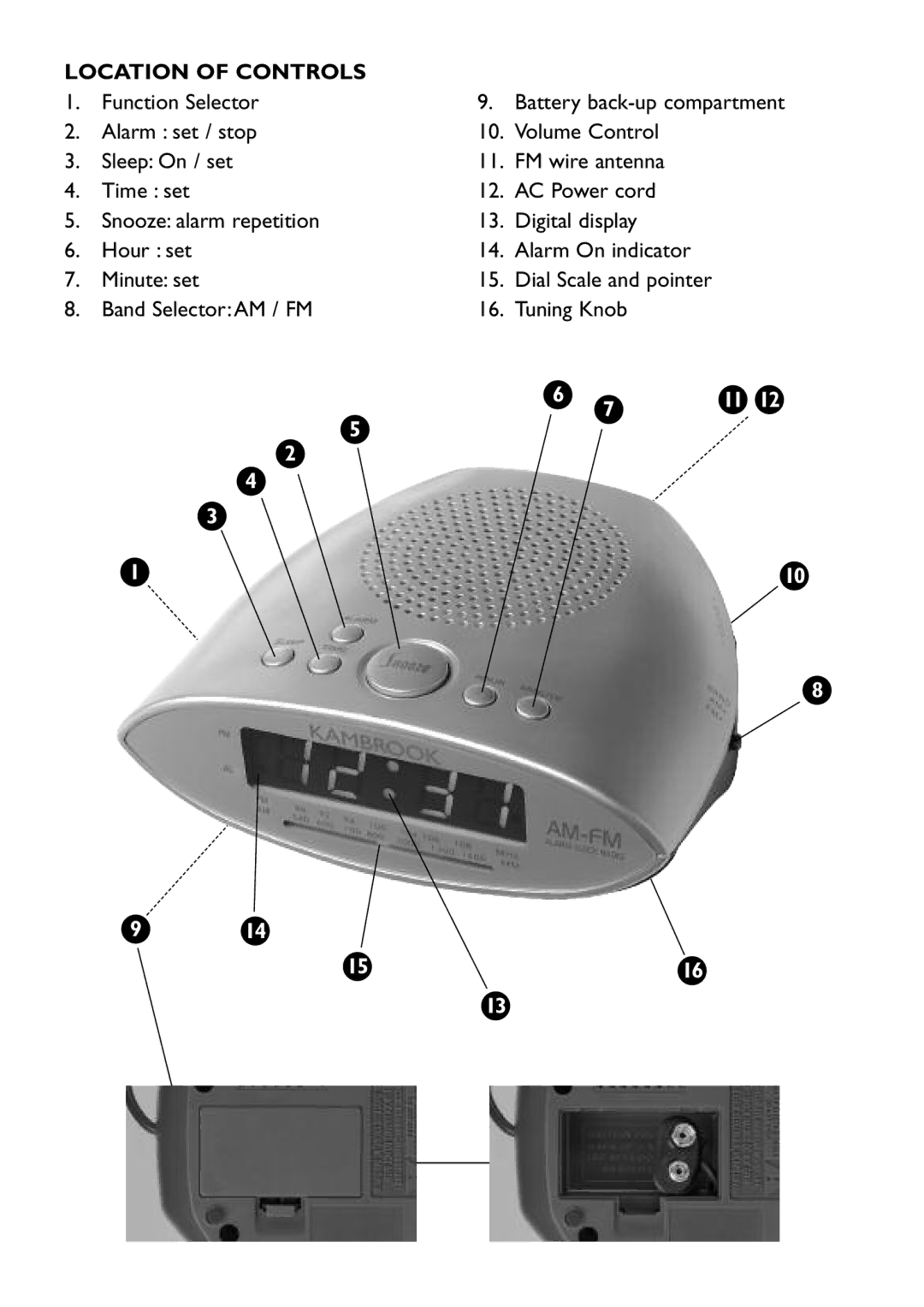 Kambrook KCR30 manual Location of Controls 