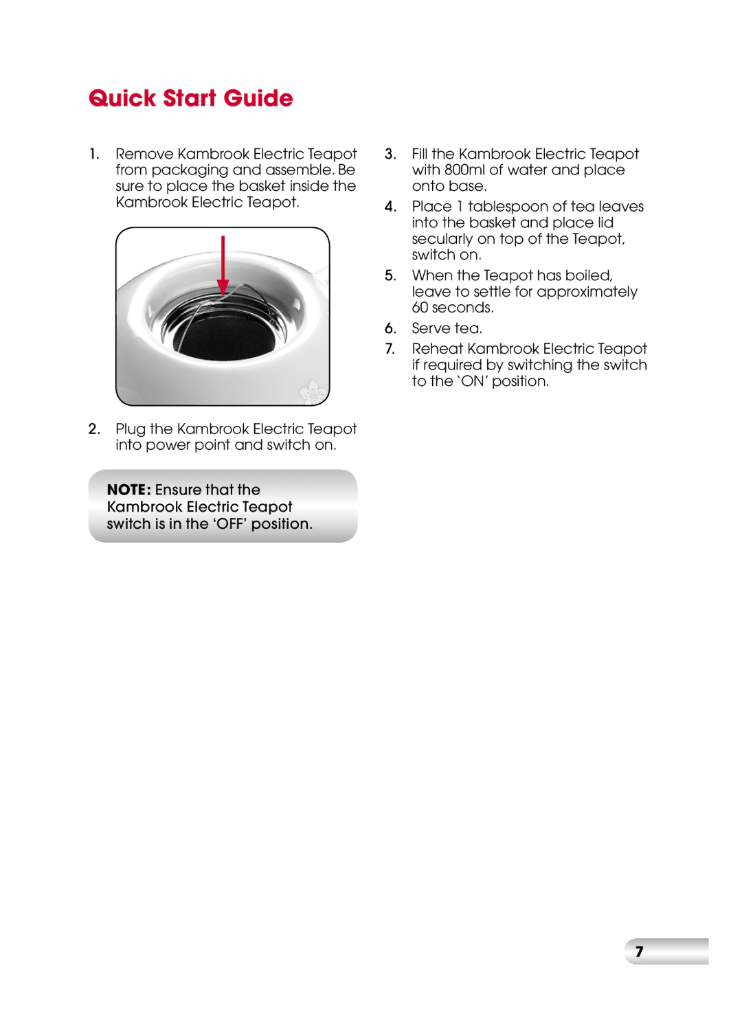 Kambrook KCT110 manual Quick Start Guide 