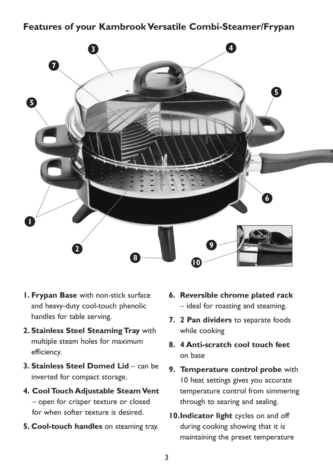 Kambrook KD66B manual Features of your Kambrook Versatile Combi-Steamer/Frypan 