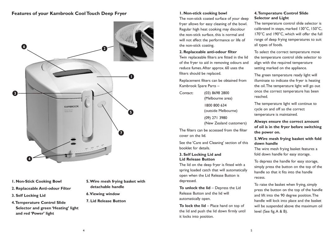 Kambrook KDF350 manual Features of your Kambrook Cool Touch Deep Fryer 