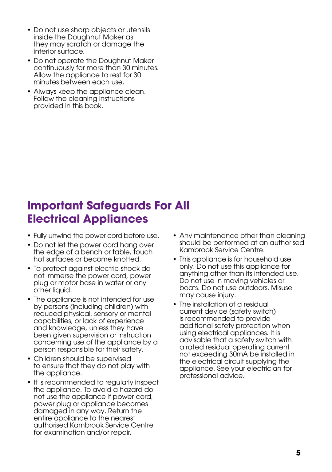 Kambrook KDM1 manual Important Safeguards For All Electrical Appliances 