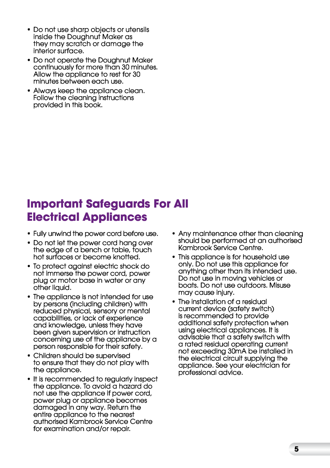 Kambrook KDM1 manual Important Safeguards For All Electrical Appliances 