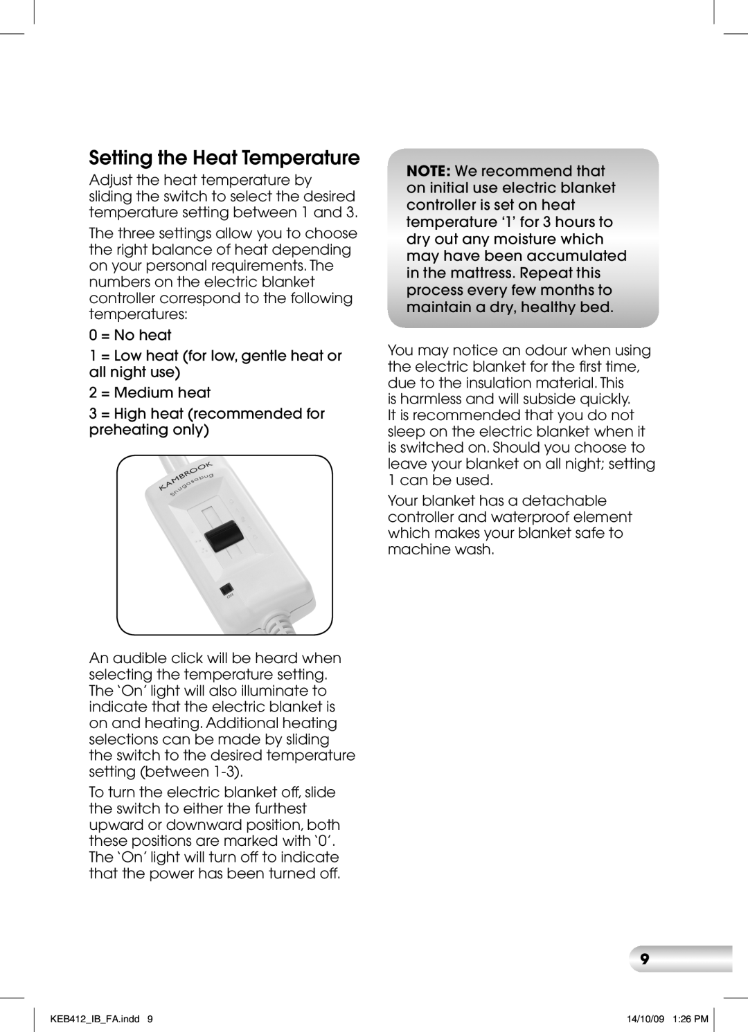 Kambrook keb512, KEB412, keb542, keb532, keb442, keb432 manual Setting the Heat Temperature 