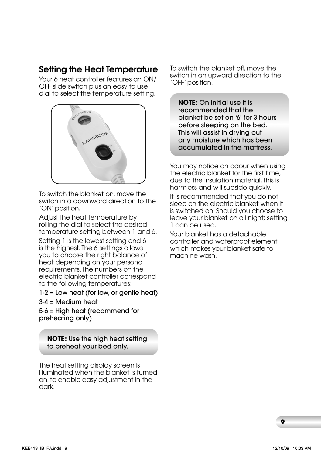 Kambrook KEB413, KEB533, KEB433, KEB513 manual Setting the Heat Temperature 