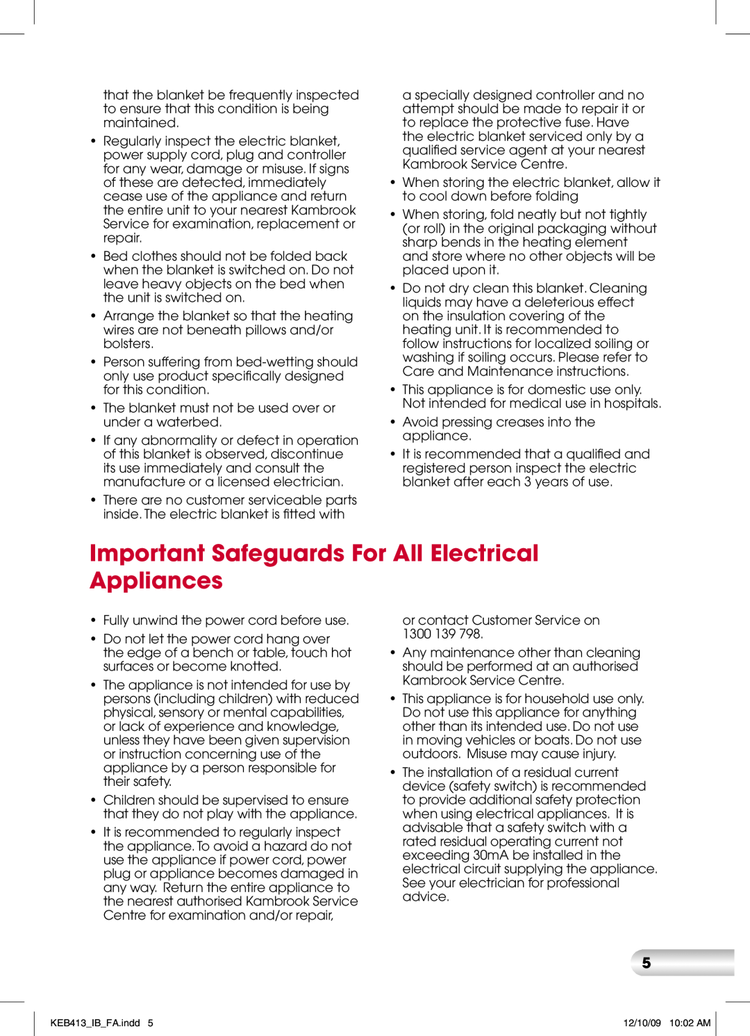 Kambrook KEB413, KEB533, KEB433, KEB513 manual Important Safeguards For All Electrical Appliances 