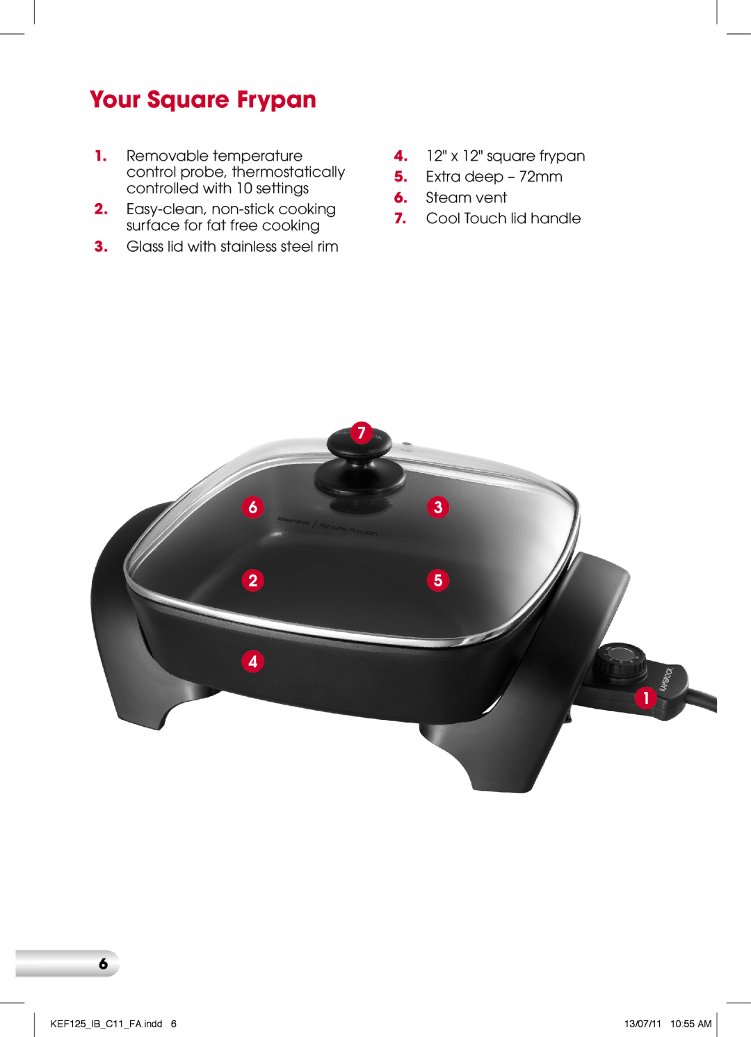 Kambrook KEF125 manual Your Square Frypan 