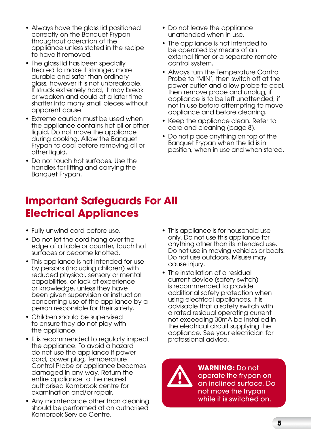 Kambrook KEF170 manual Important Safeguards For All Electrical Appliances 