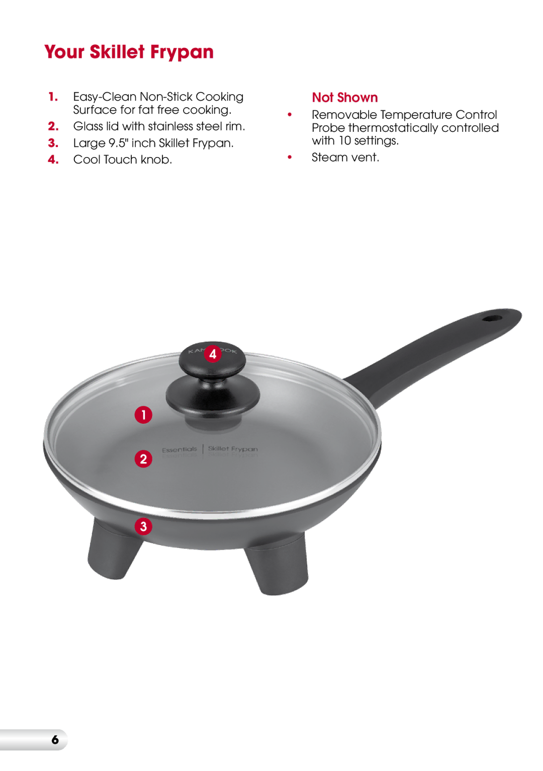 Kambrook KEF90 manual Your Skillet Frypan, Not Shown 