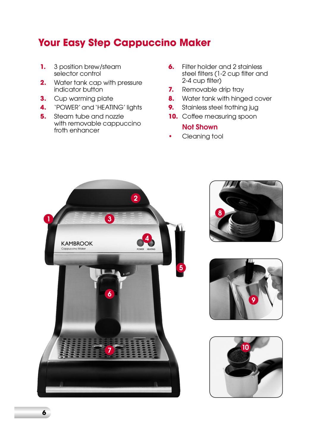 Kambrook KES110 manual Your Easy Step Cappuccino Maker, Not Shown 