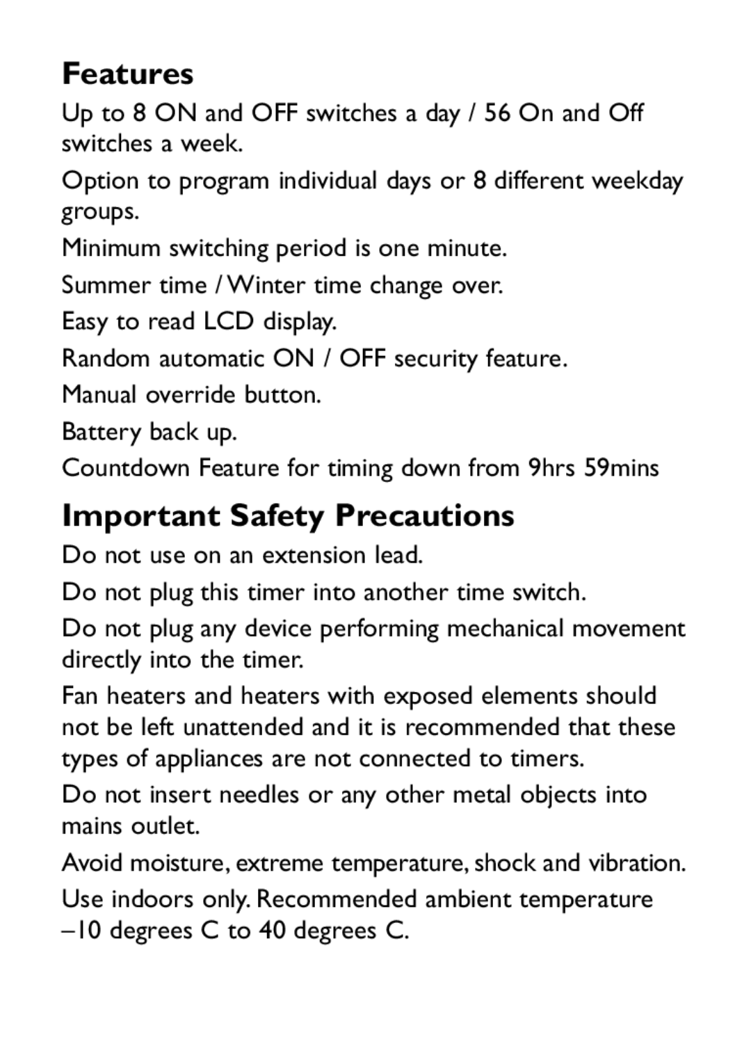 Kambrook KET99 manual Features, Important Safety Precautions 