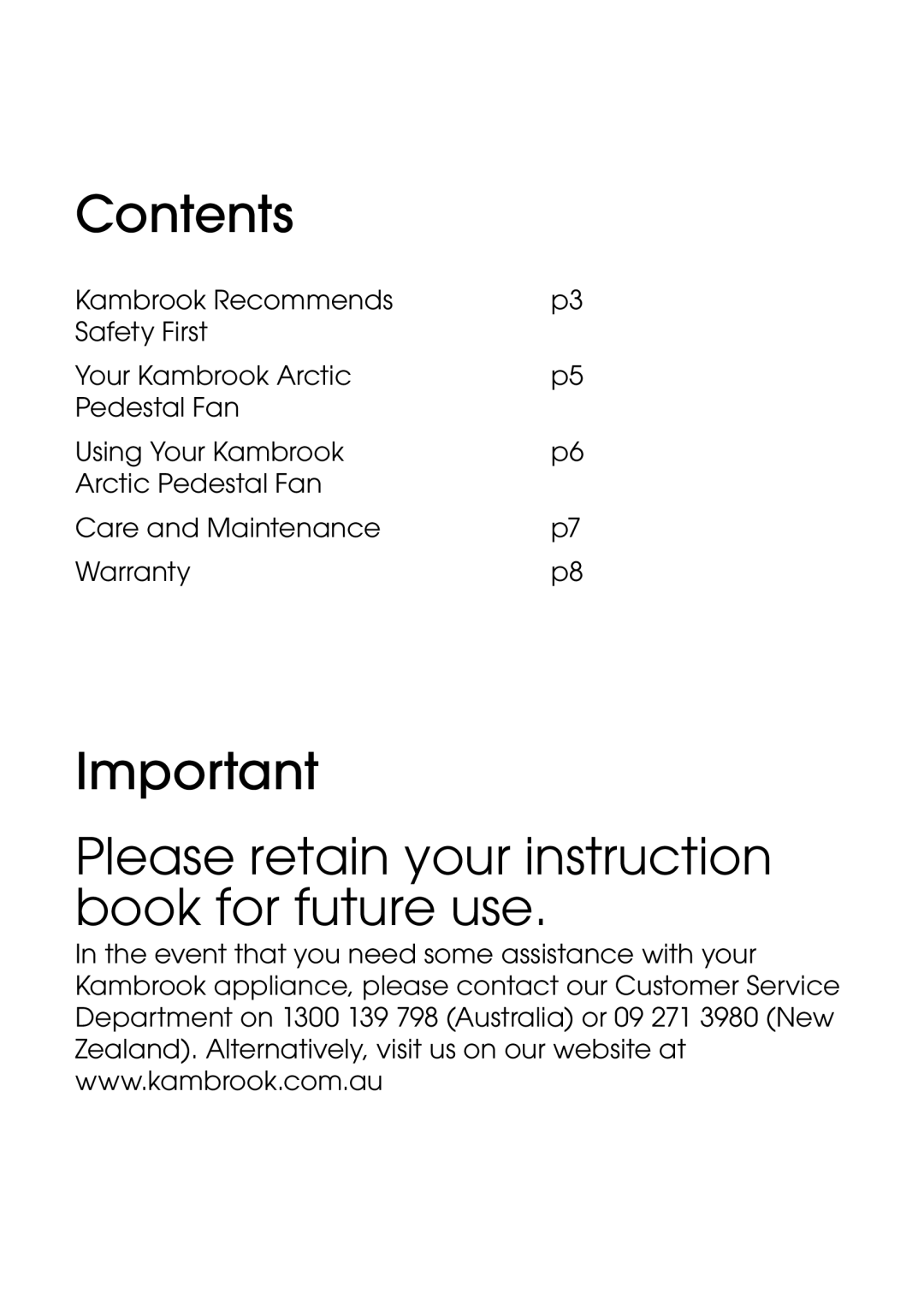 Kambrook KFA413 manual Please retain your instruction book for future use 