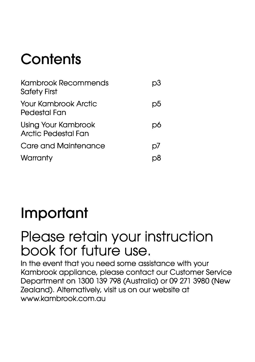 Kambrook KFA413 manual Contents 