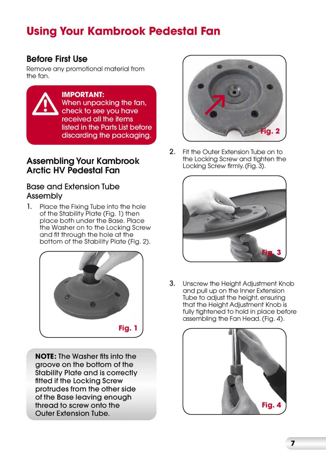 Kambrook KFA423 manual Using Your Kambrook Pedestal Fan, Before First Use 