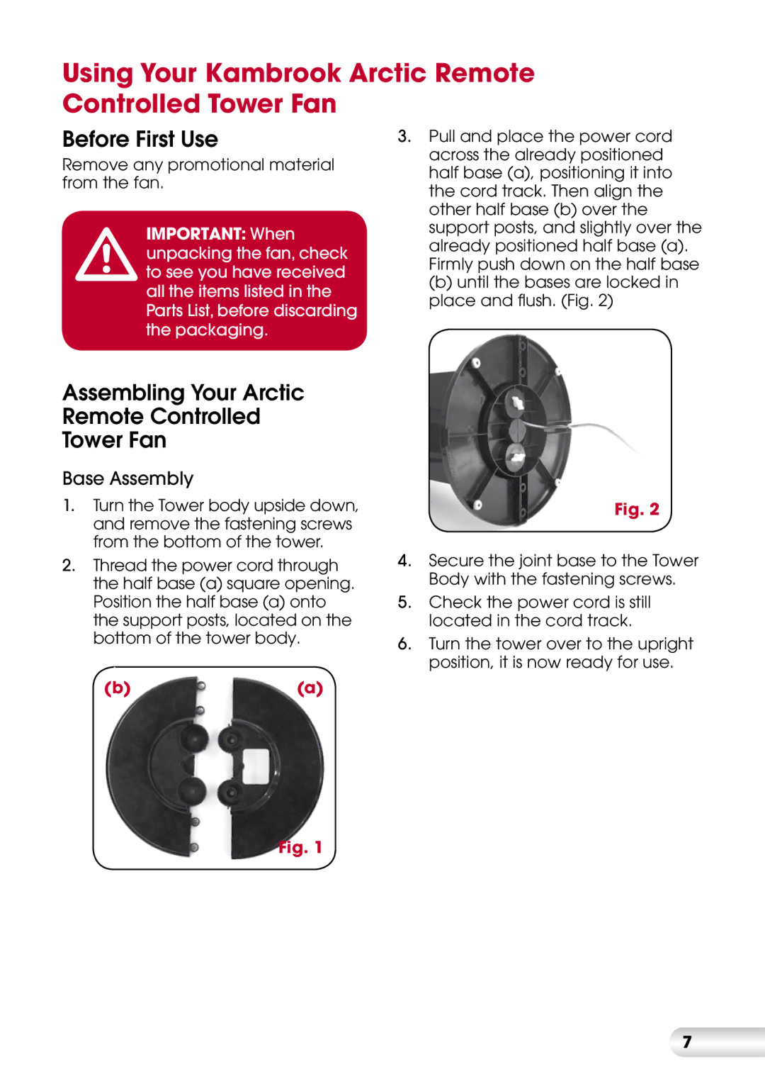 Kambrook KFA835 manual Using Your Kambrook Arctic Remote Controlled Tower Fan, Before First Use 