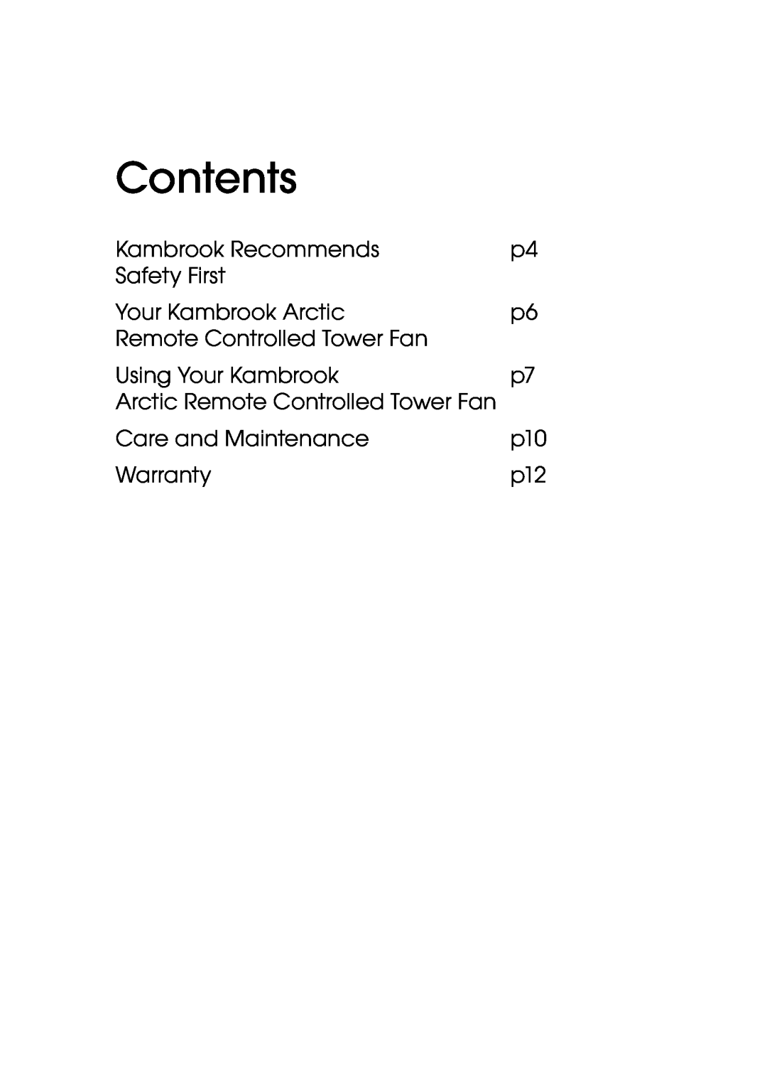 Kambrook KFA835 manual Contents 