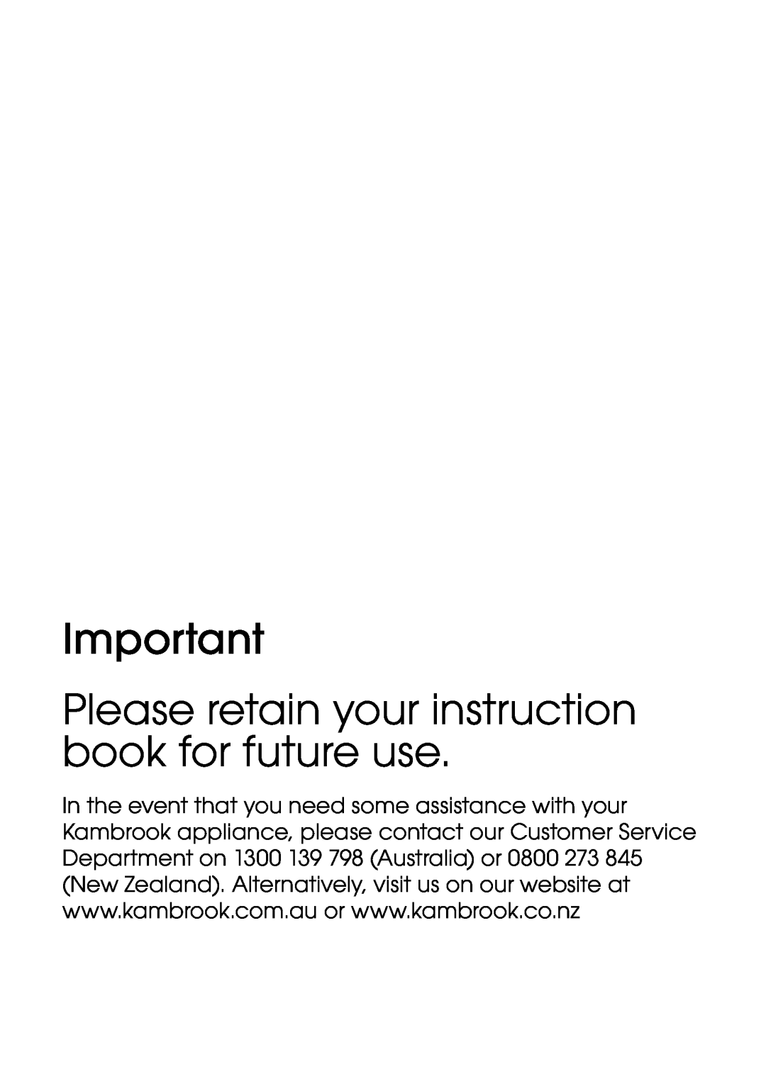 Kambrook KFA837 manual Please retain your instruction book for future use 