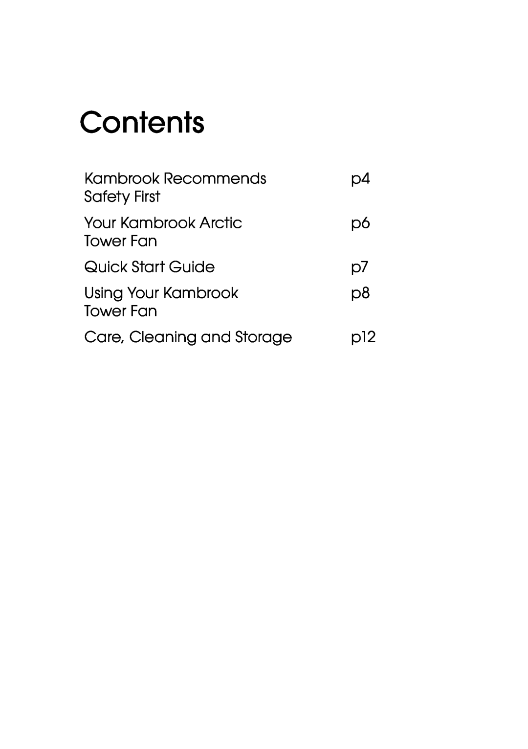 Kambrook KFA837 manual Contents 