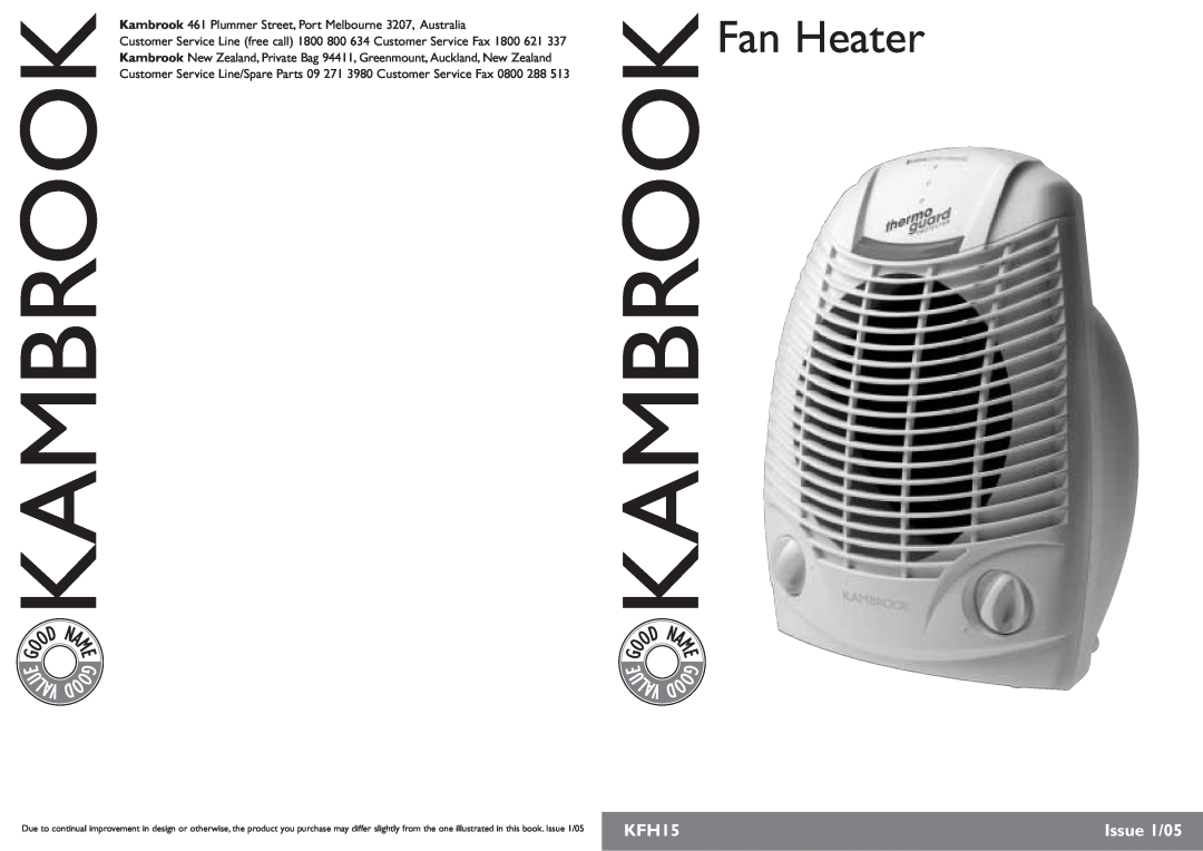 Kambrook KFH15 manual U Lav, Fan Heater, Issue 1/05 