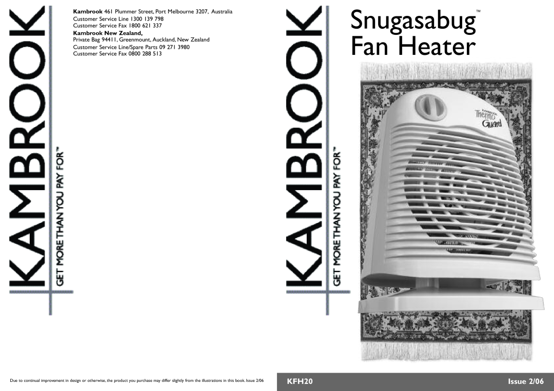 Kambrook KFH20 manual Fan Heater, Snugasabug, Issue 2/06, Kambrook New Zealand 
