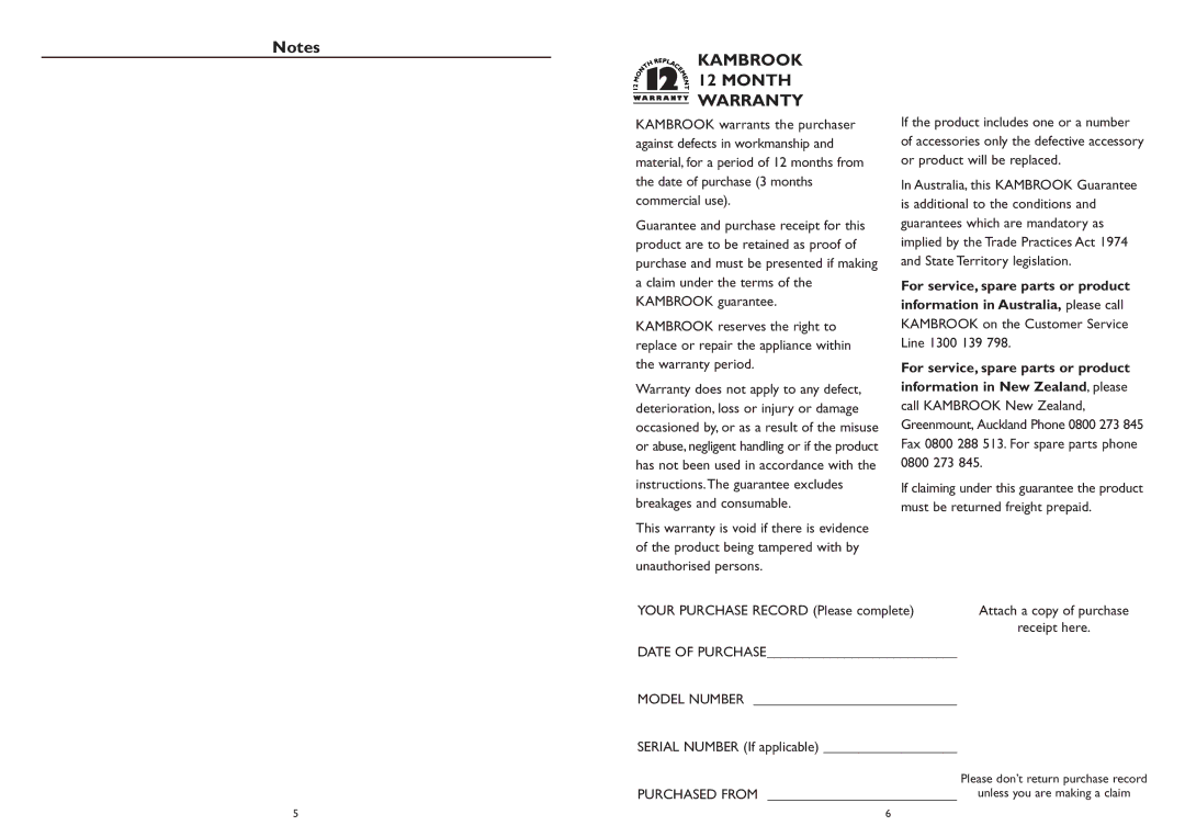 Kambrook KFH280 manual Warranty 