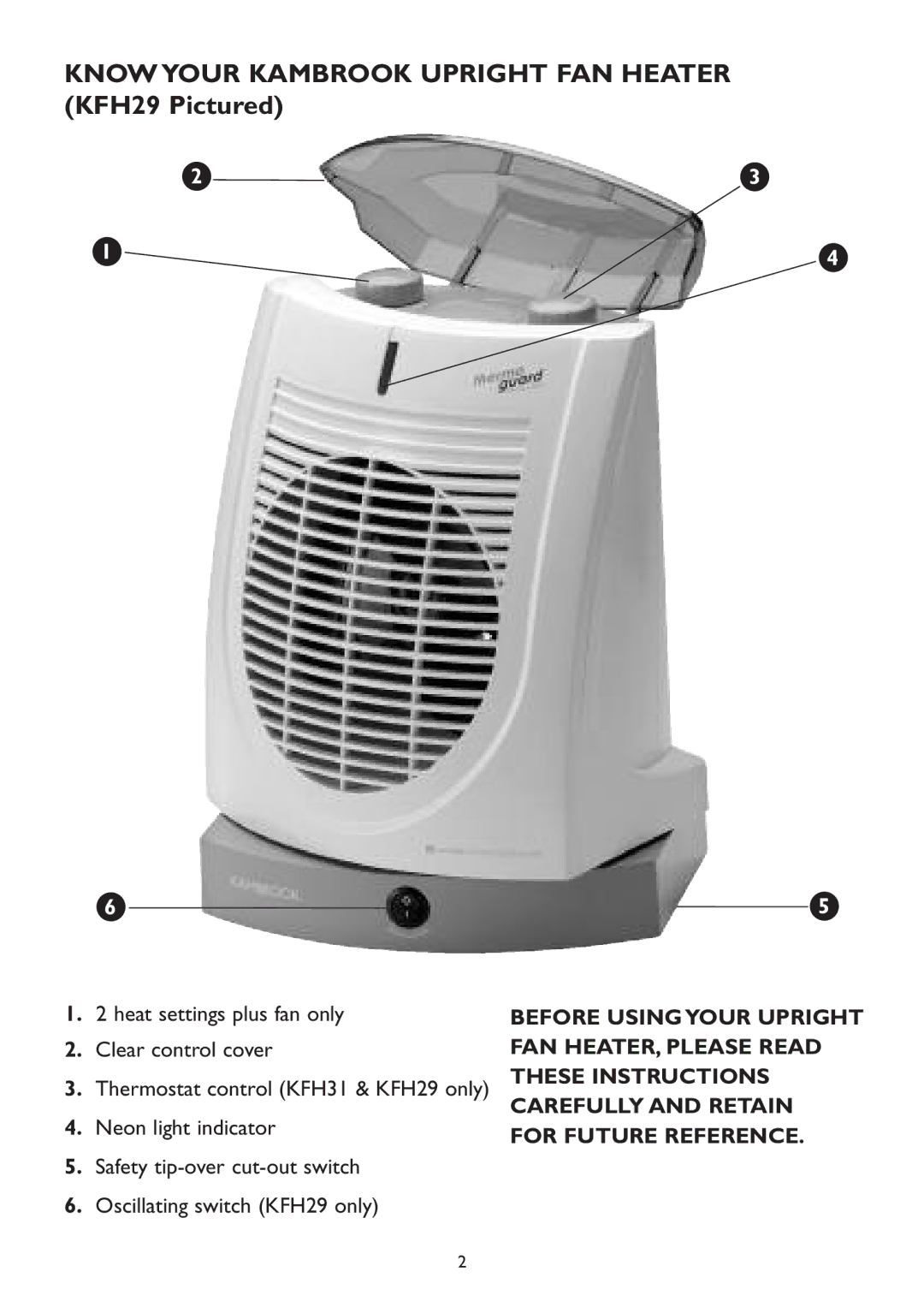 Kambrook KFH31, KFH30 manual Know Your Kambrook Upright FAN Heater KFH29 Pictured 