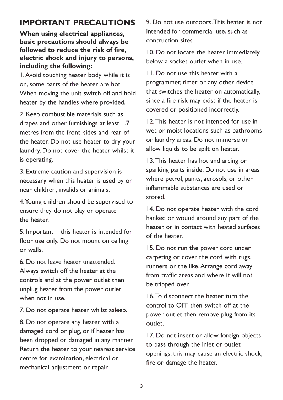 Kambrook KFH31, KFH30, KFH29 manual Important Precautions 