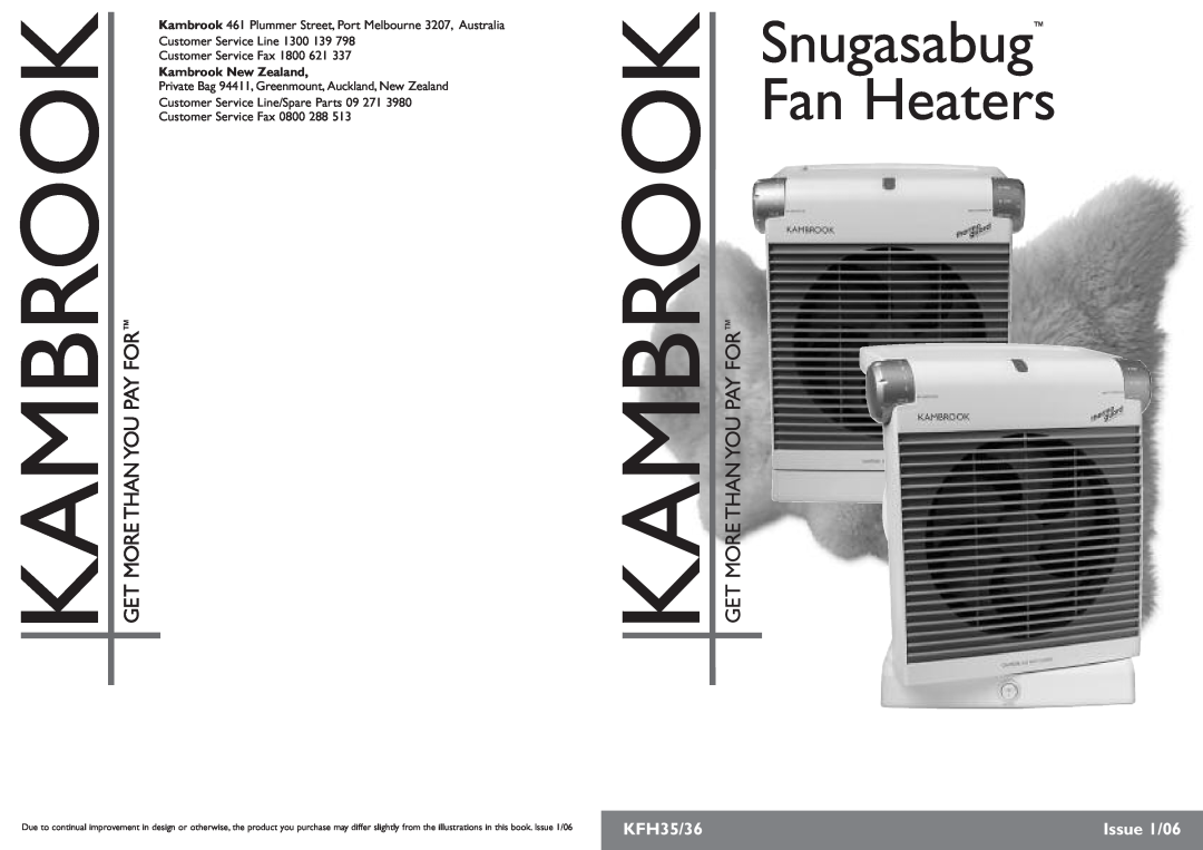 Kambrook KFH35/36 manual Fan Heaters, Snugasabug, Issue 1/06, Kambrook New Zealand 