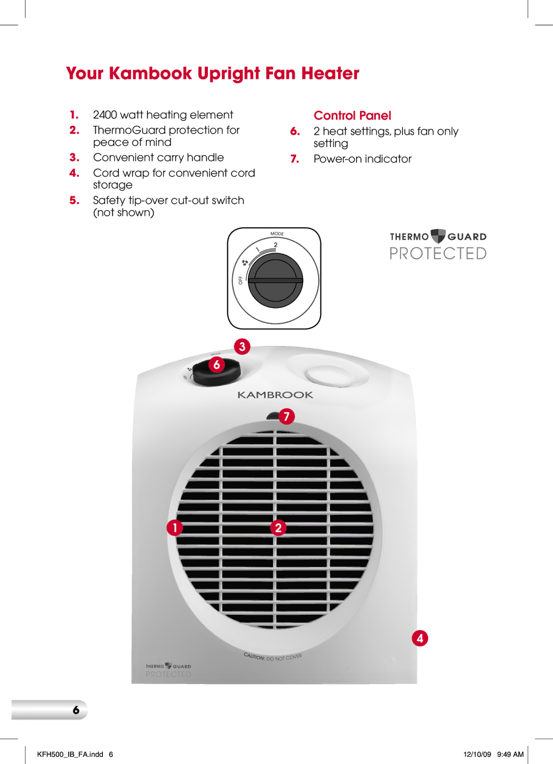 Kambrook KFH500 manual Your Kambook Upright Fan Heater 