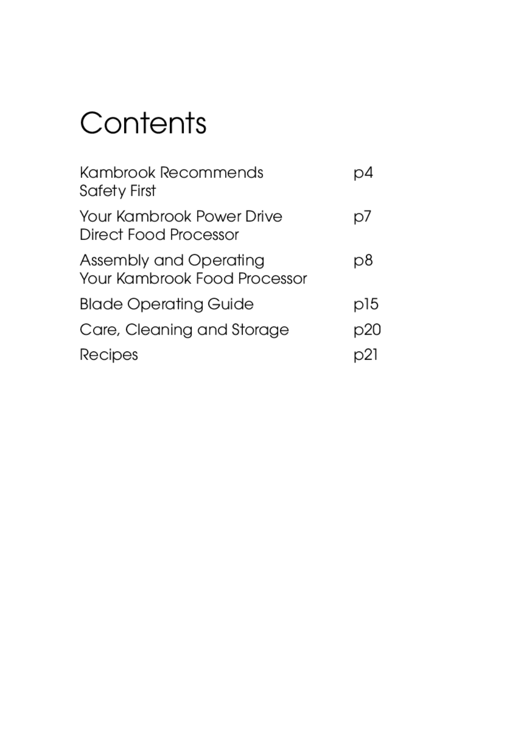 Kambrook KFP600 manual Contents 