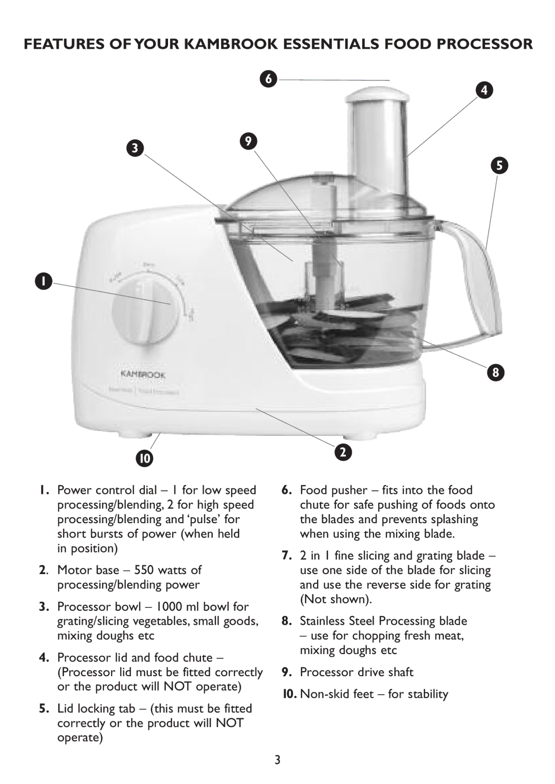 Kambrook KFP80 manual Features of Your Kambrook Essentials Food Processor 