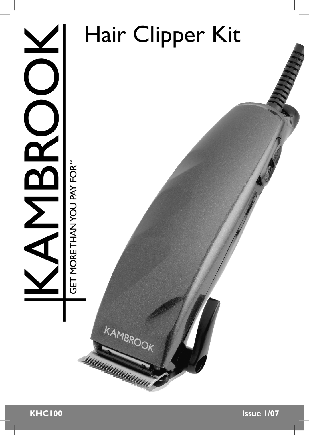 Kambrook KHC100 manual Hair Clipper Kit 