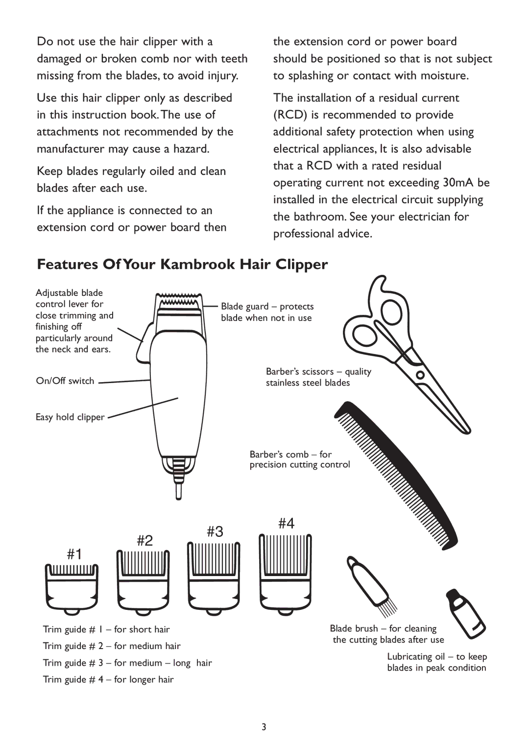 Kambrook KHC10B manual Features Of Your Kambrook Hair Clipper 