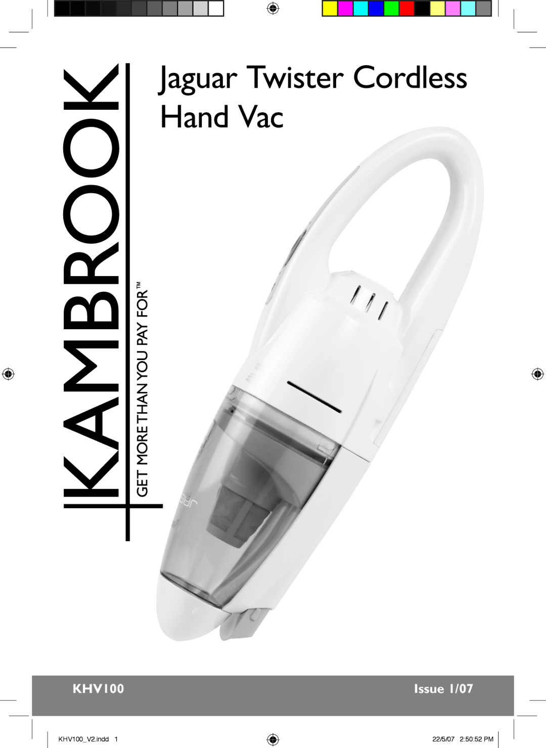 Kambrook KHV100 manual Jaguar Twister Cordless Hand Vac 