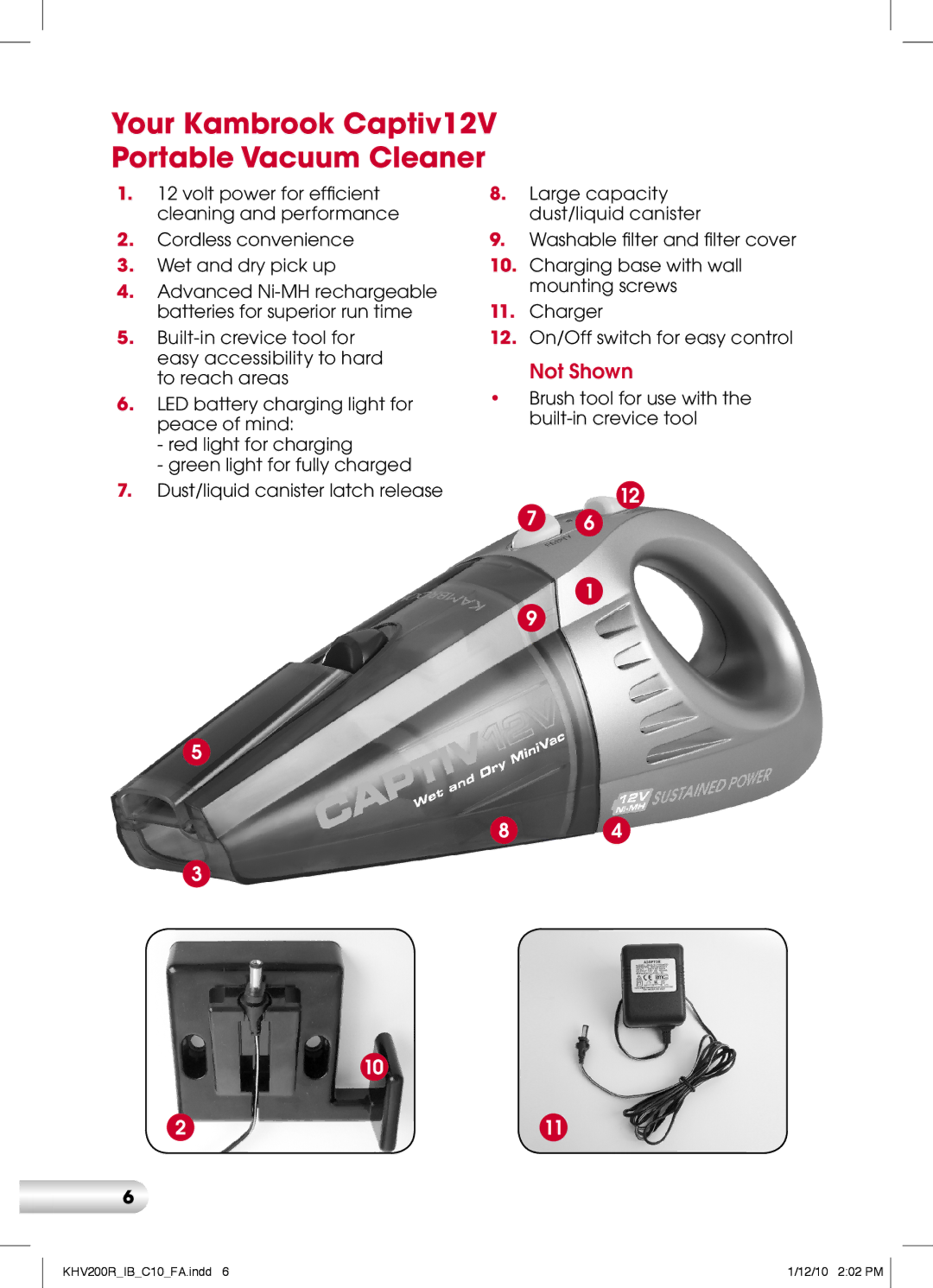 Kambrook KHV200 manual Your Kambrook Captiv12V Portable Vacuum Cleaner 