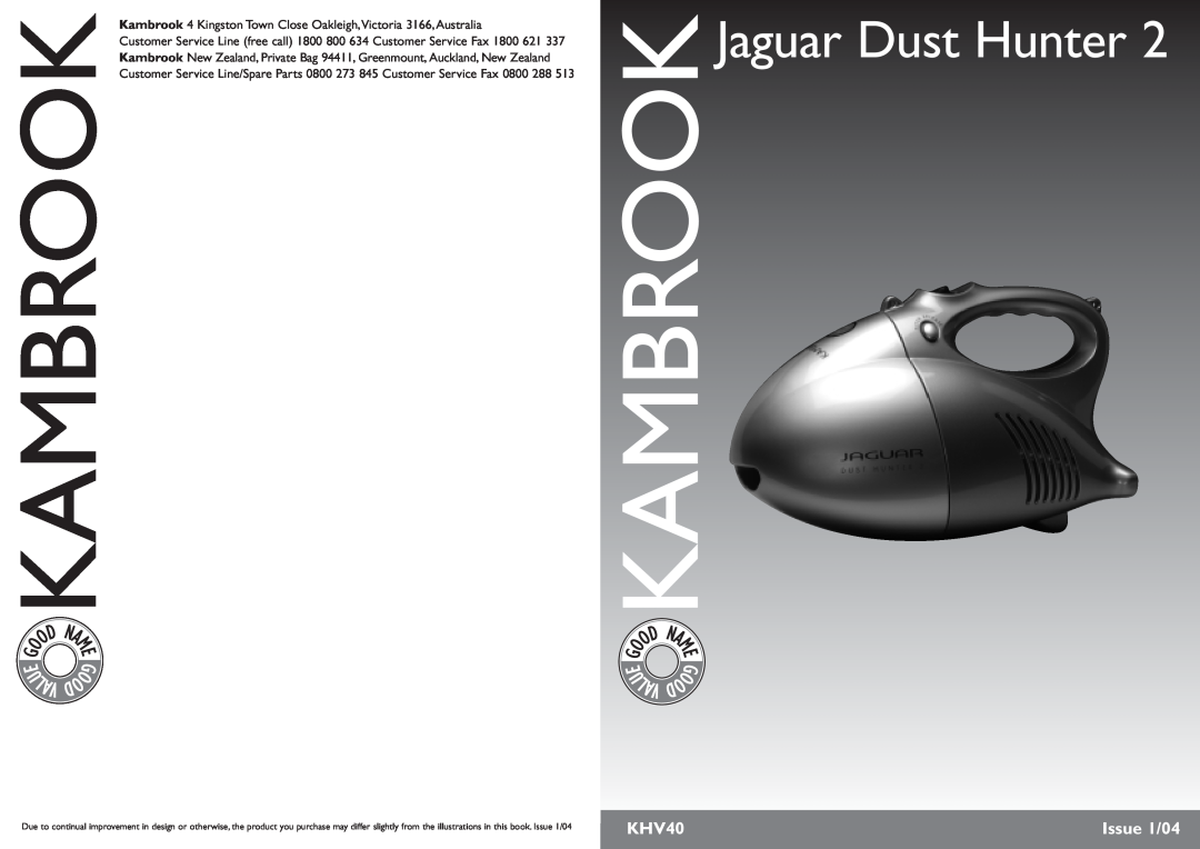 Kambrook KHV40 manual Jaguar Dust Hunter, D N, Issue 1/04, U Lav 