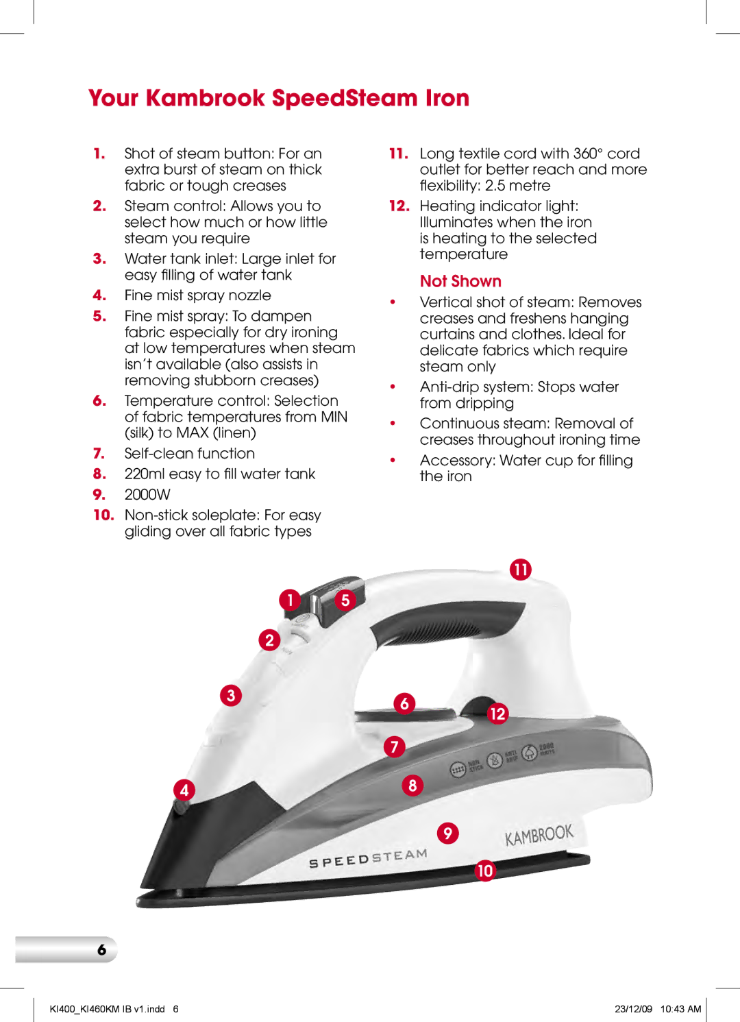Kambrook KI460KM, KI400 manual Your Kambrook SpeedSteam Iron, Not Shown 