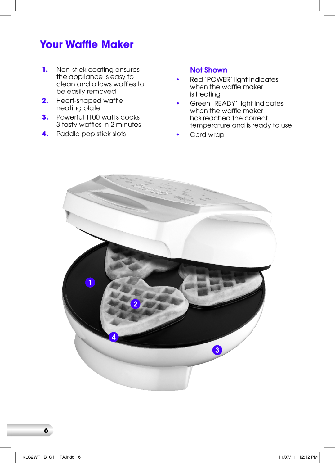 Kambrook KLC2WF manual Your Waffle Maker, Not Shown 