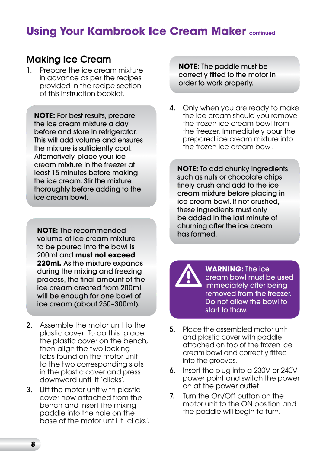 Kambrook KLCIA4, KLC3FM manual Making Ice Cream 