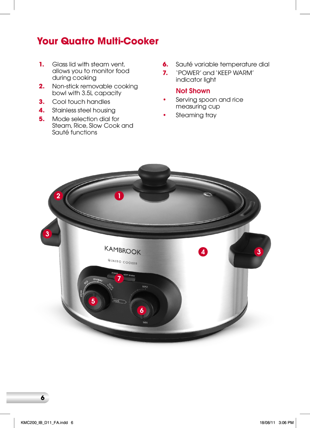 Kambrook KMC200 manual Your Quatro Multi-Cooker 